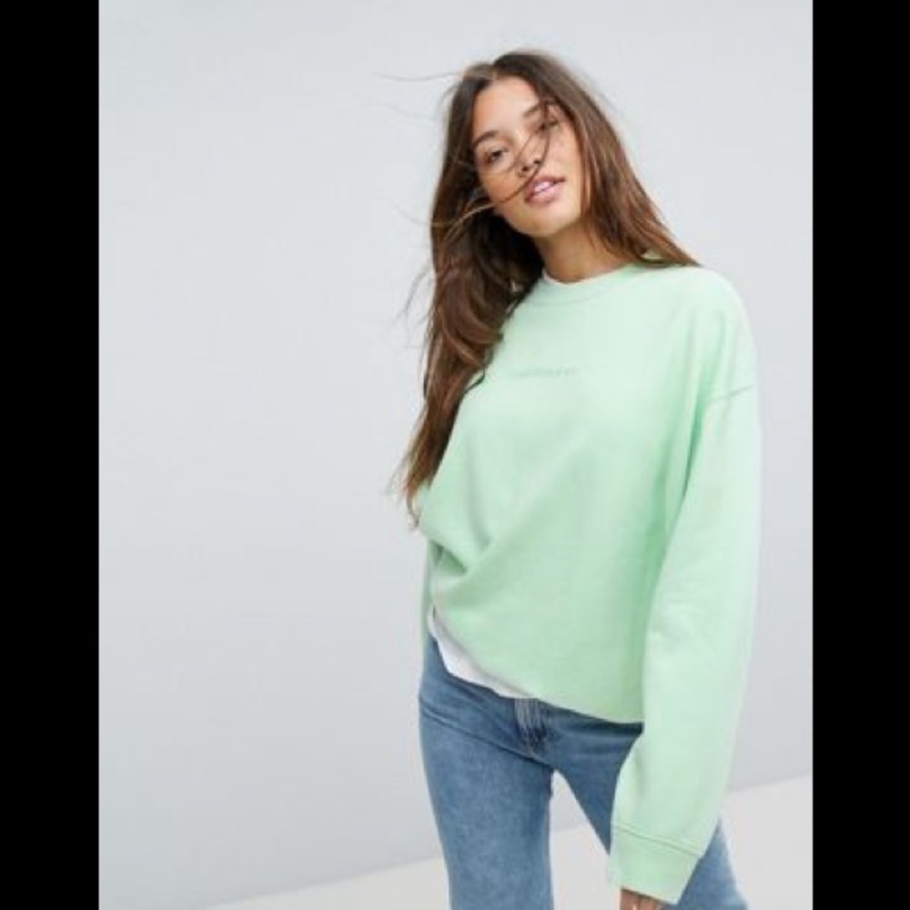 Calvin Klein Sweatshirt With Teal Logo Cropped